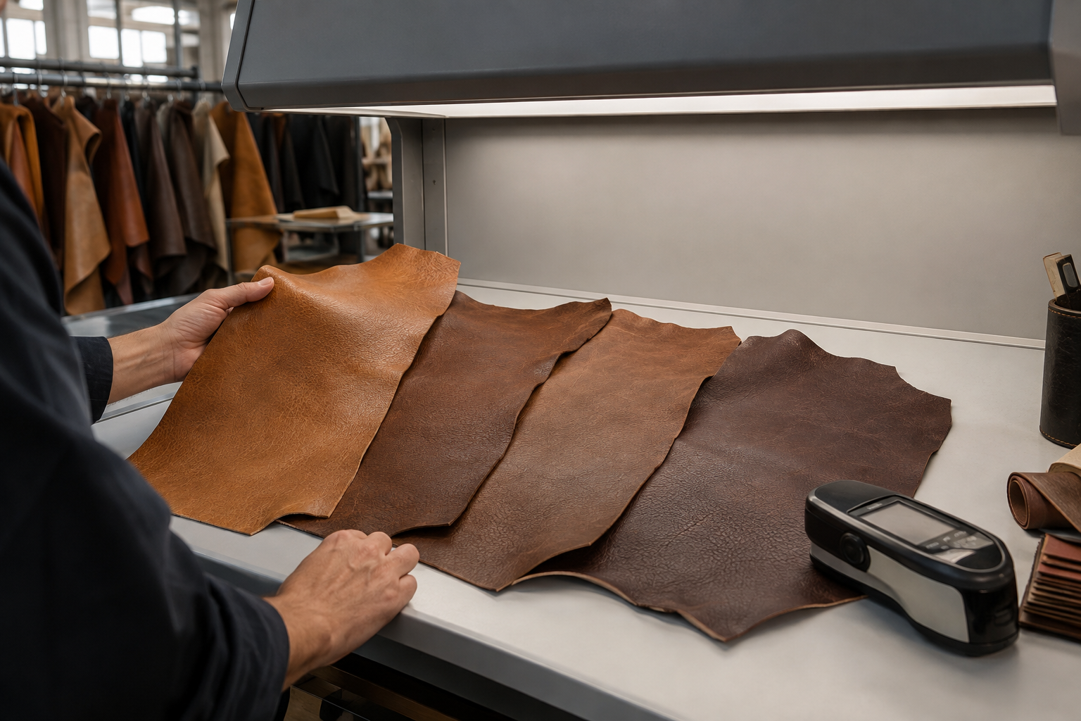 Leather color checking and sample approval